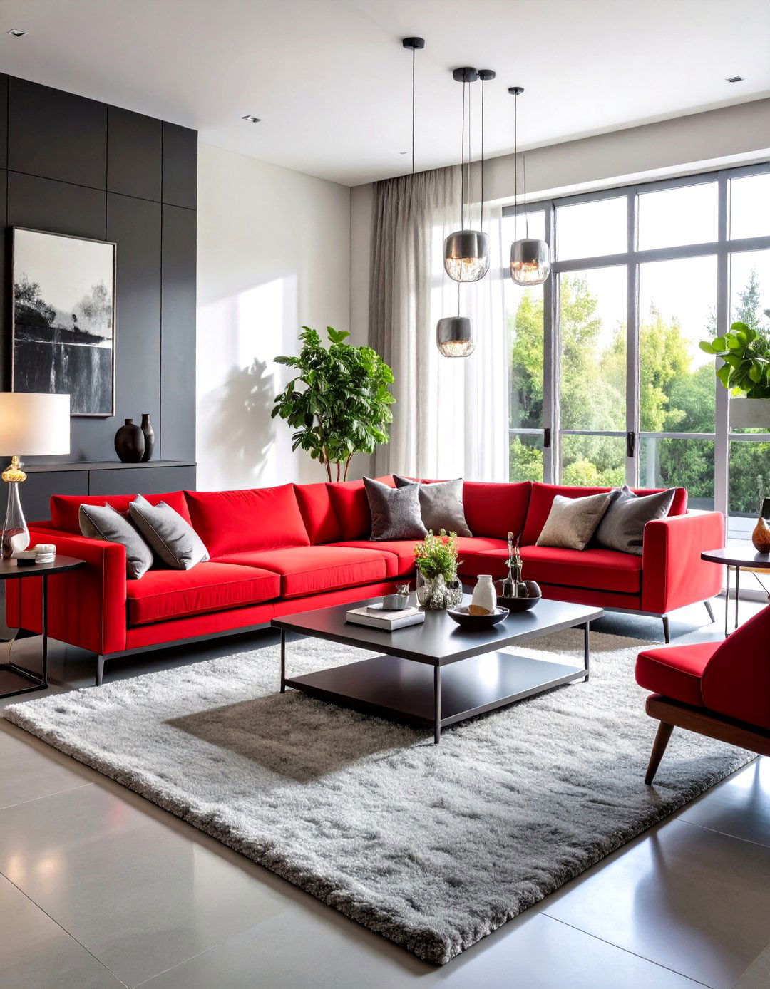 Red Statement Drama Creation - 24 grey carpet living room ideas