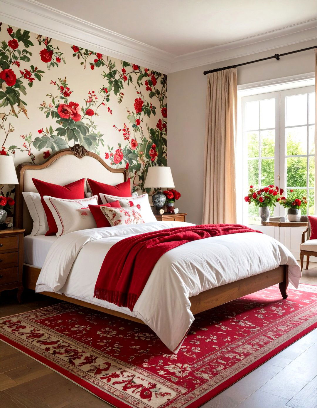 Red Toile Pattern Bedroom - 24 Red Bedroom Ideas