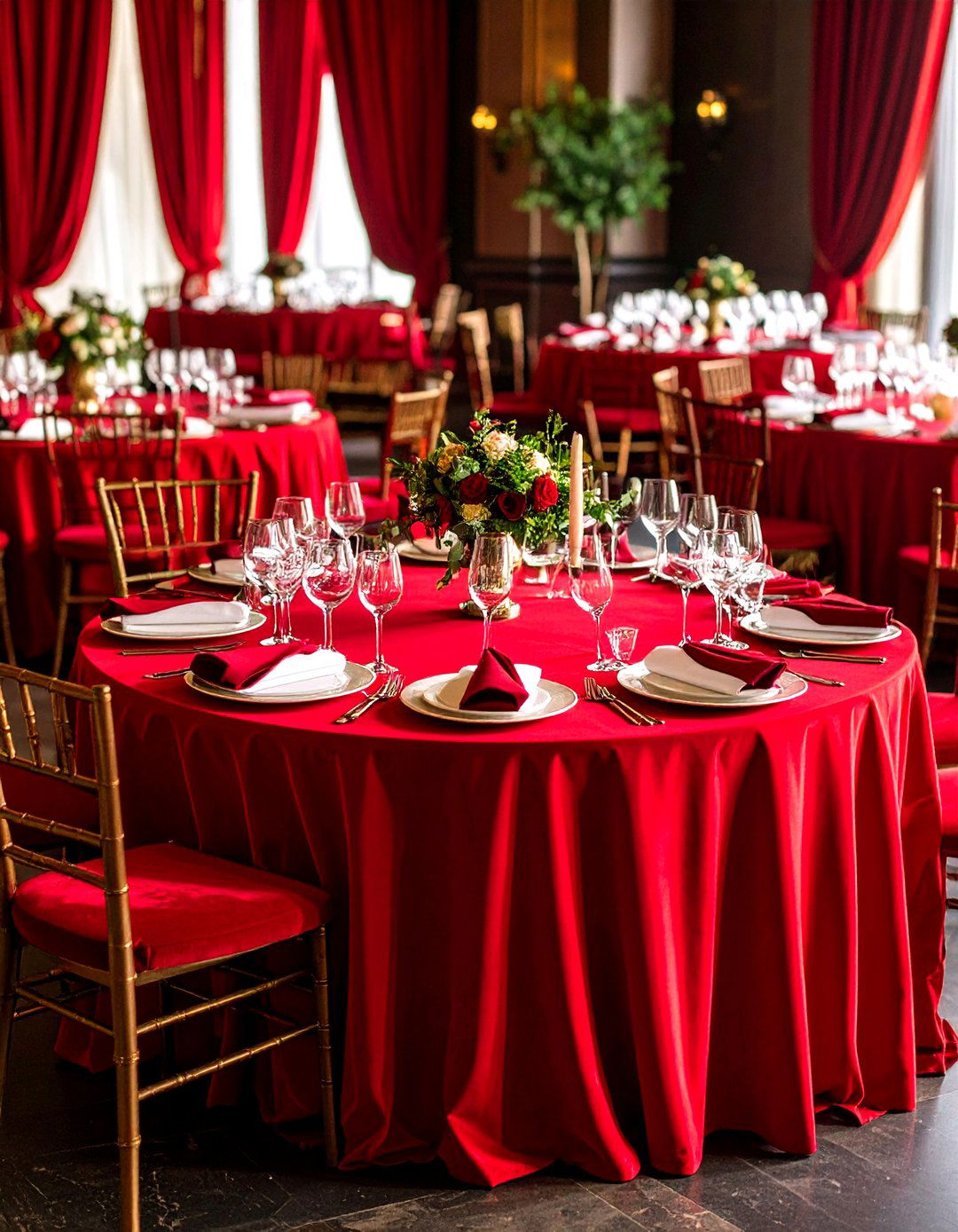 Red Velvet Reception Linens - 24 Red and Black Wedding Ideas