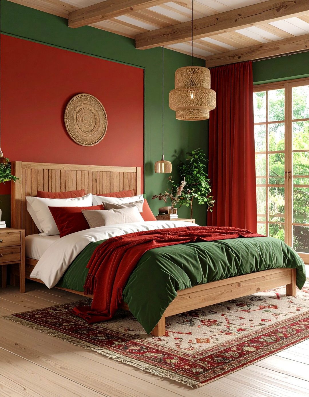 Red and Green Christmas Bedroom - 24 Red Bedroom Ideas