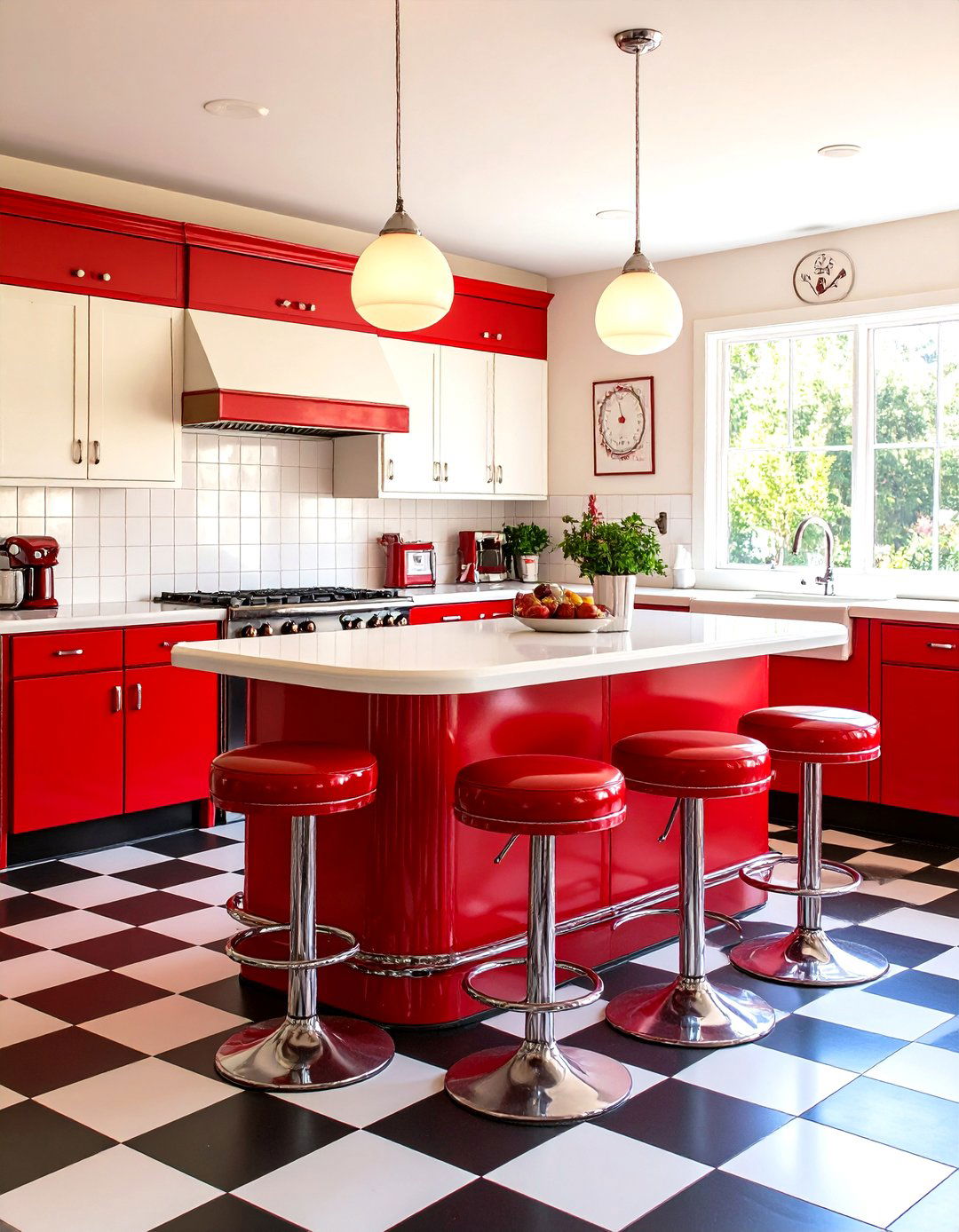 Red and White Retro Diner Kitchen - 24 Vintage Kitchen Ideas