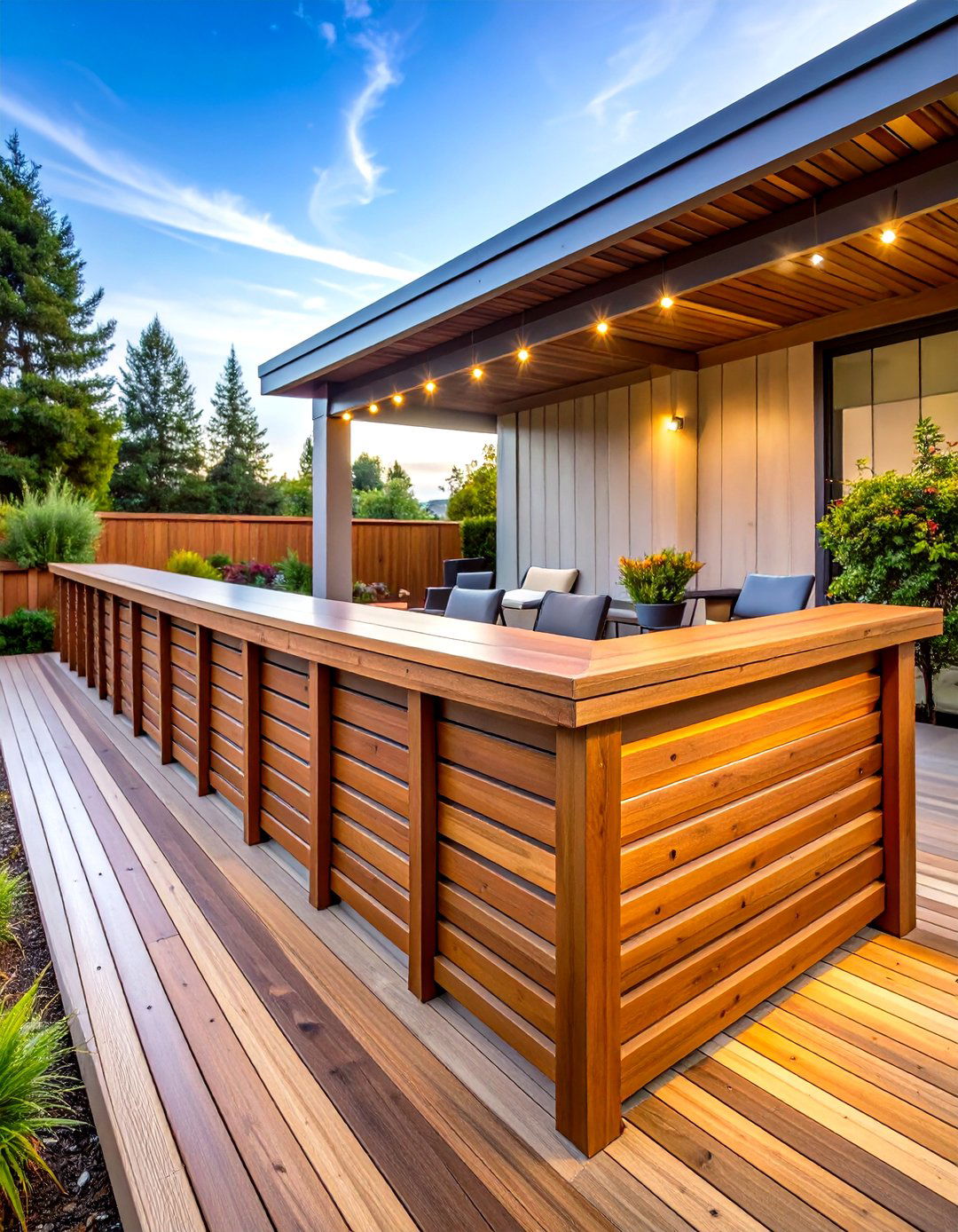 Redwood Drink Rail with Horizontal Supports - 24 Wood Deck Railing Ideas
