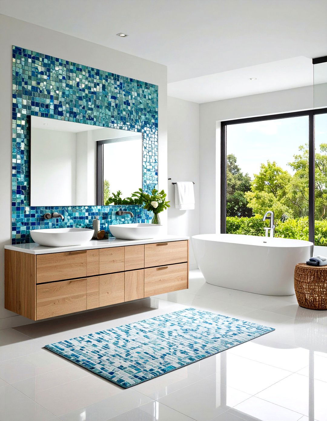 Reflective Glass Mosaic Backsplash - 24 Bathroom Backsplash Ideas