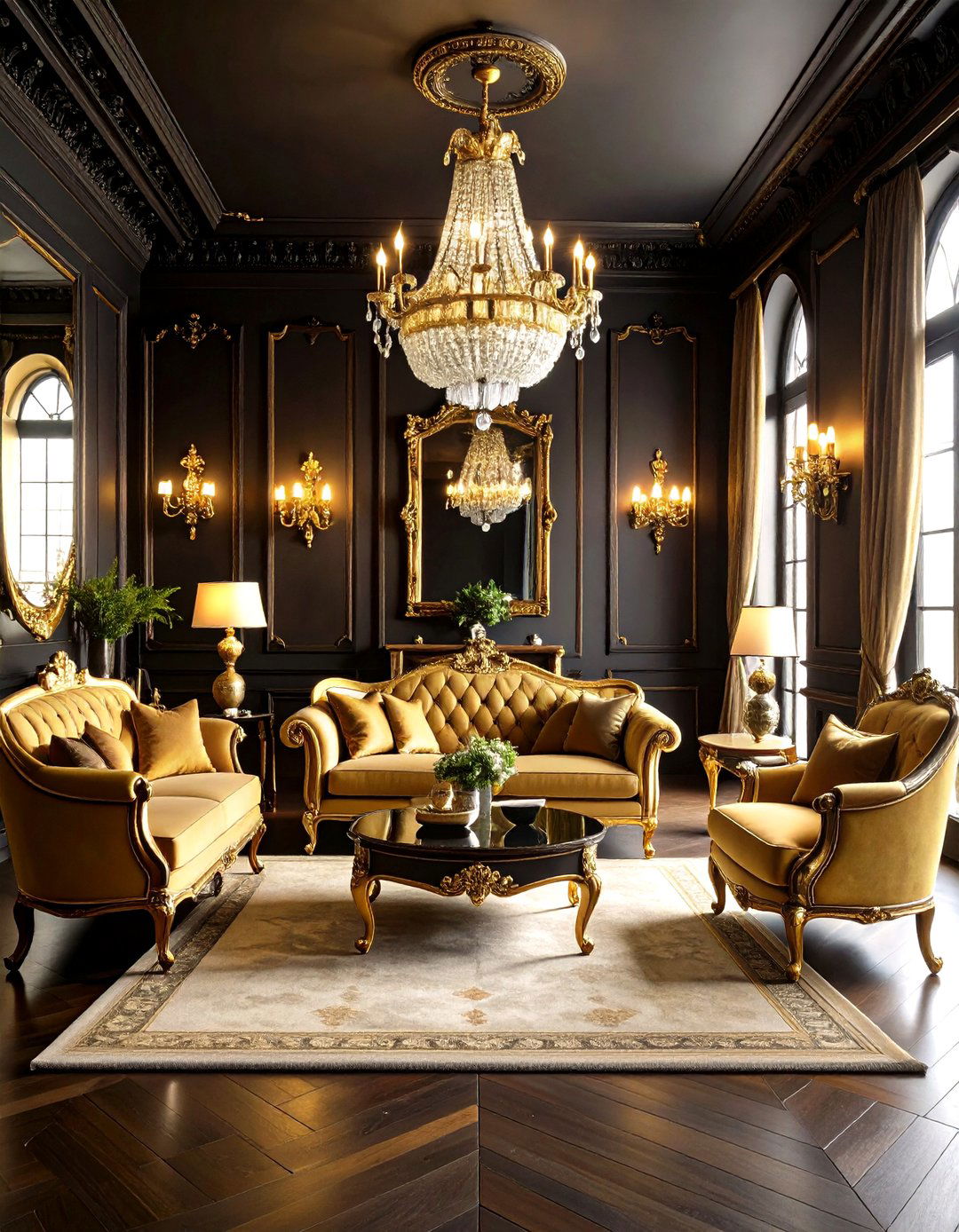 Regency Black and Gold Living Room - 24 Royal Living Room Design Ideas