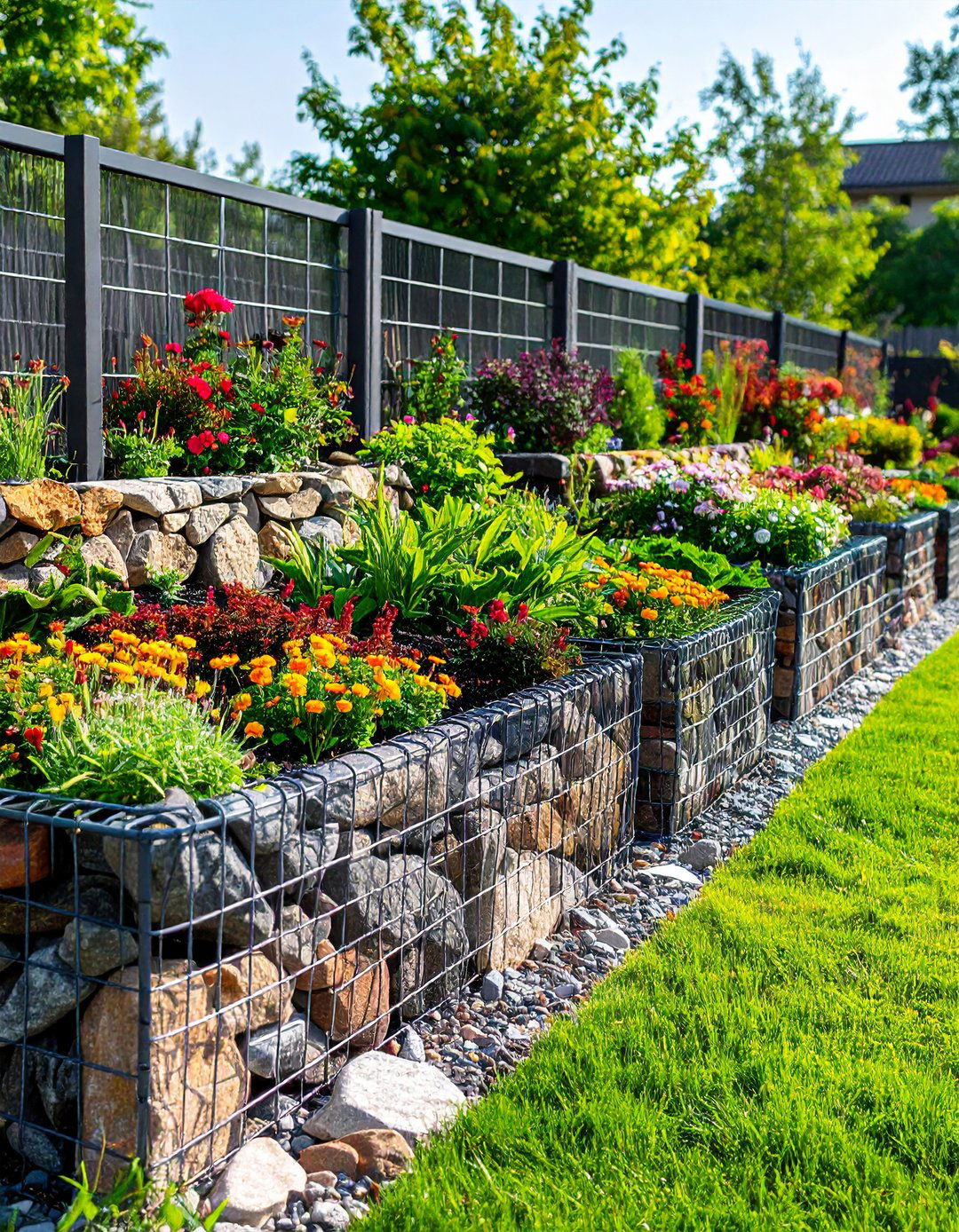 Repurposed Gabion Stone Baskets - 24 Recycled Garden Edging Ideas