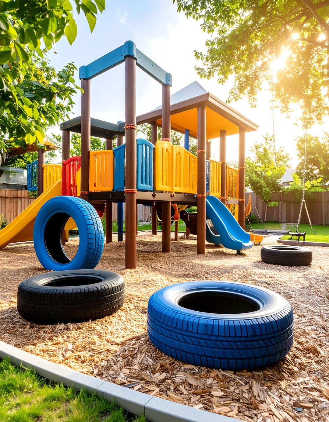 Repurposed Tire Playground Zone - 24 Backyard Ideas on a Budget