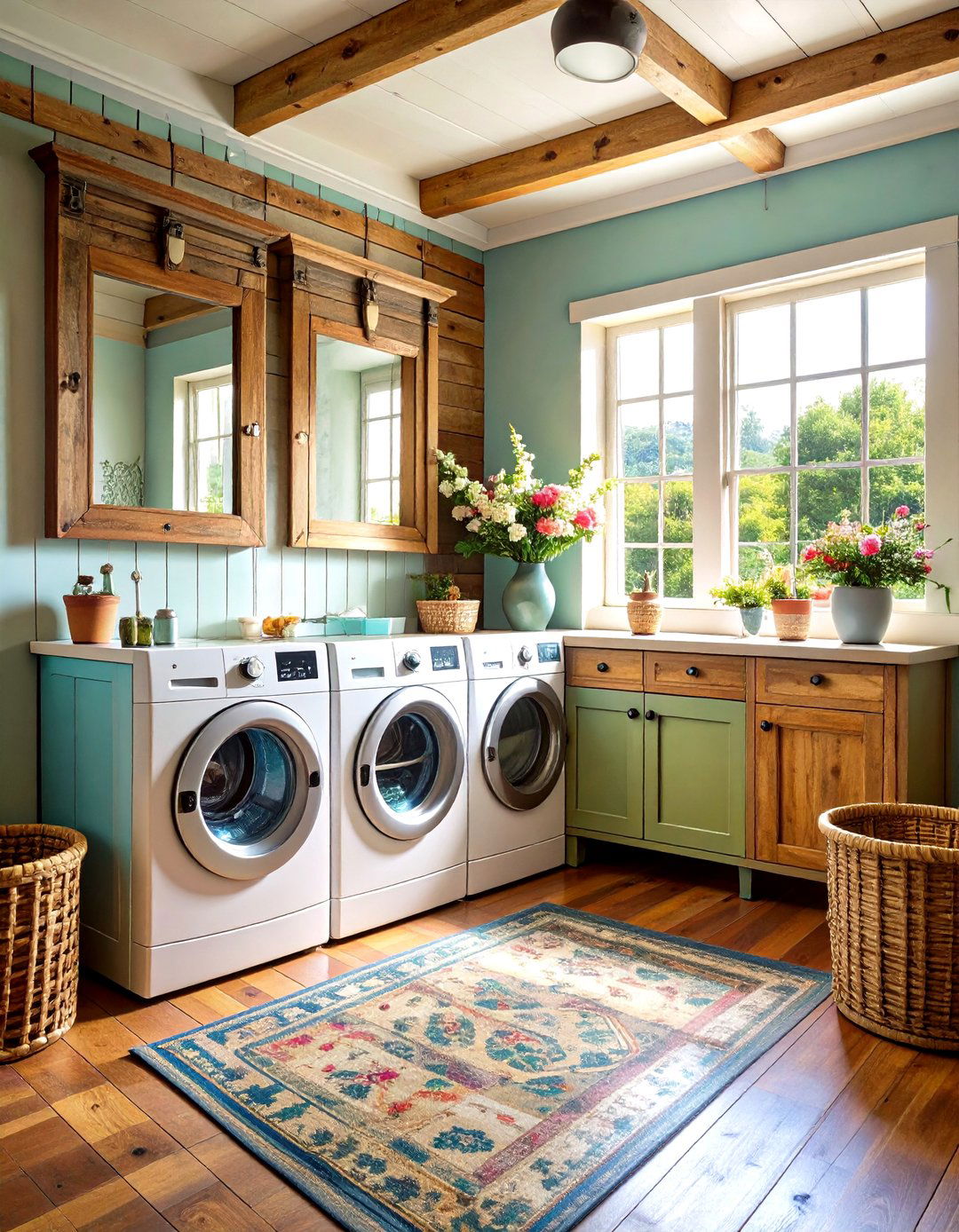 Repurposed Window Frame Mirrors Laundry Room - 24 Rustic Laundry Room Ideas