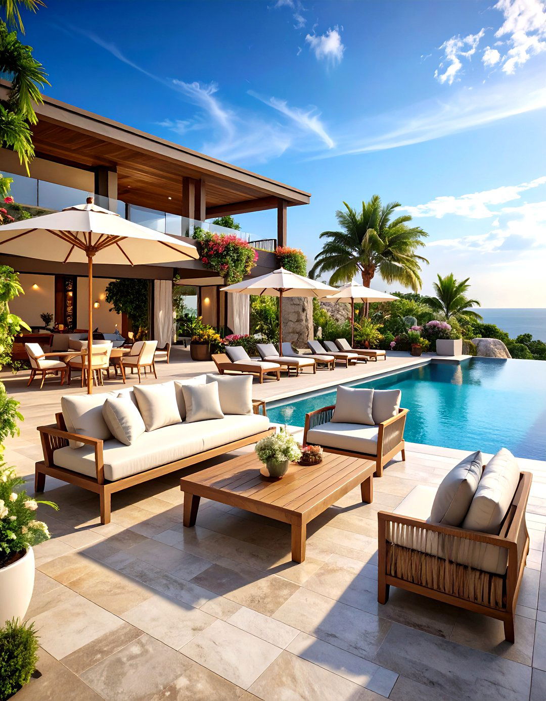 Resort Pool Deck Patio - 24 Tropical Patio Ideas