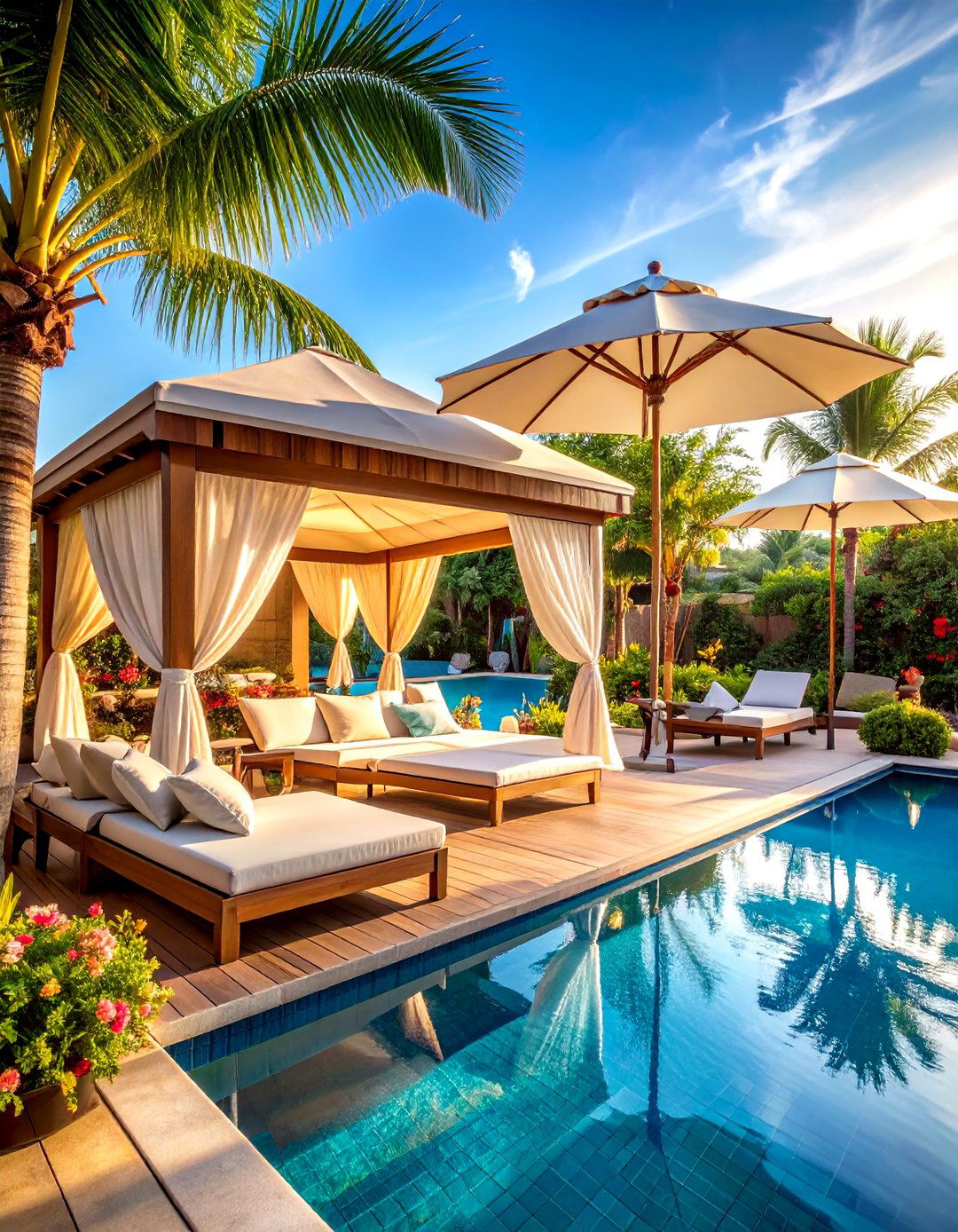 Resort Style Pool Deck with Luxury Cabana - 24 Pool Deck Ideas