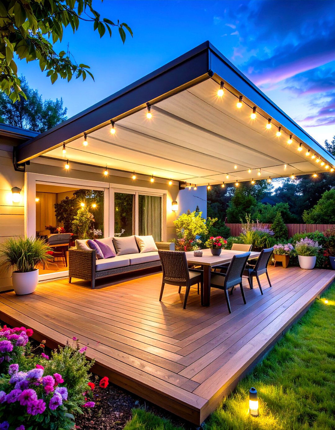 Retractable Awning with Side Privacy Panels - 24 Partially Covered Deck Ideas