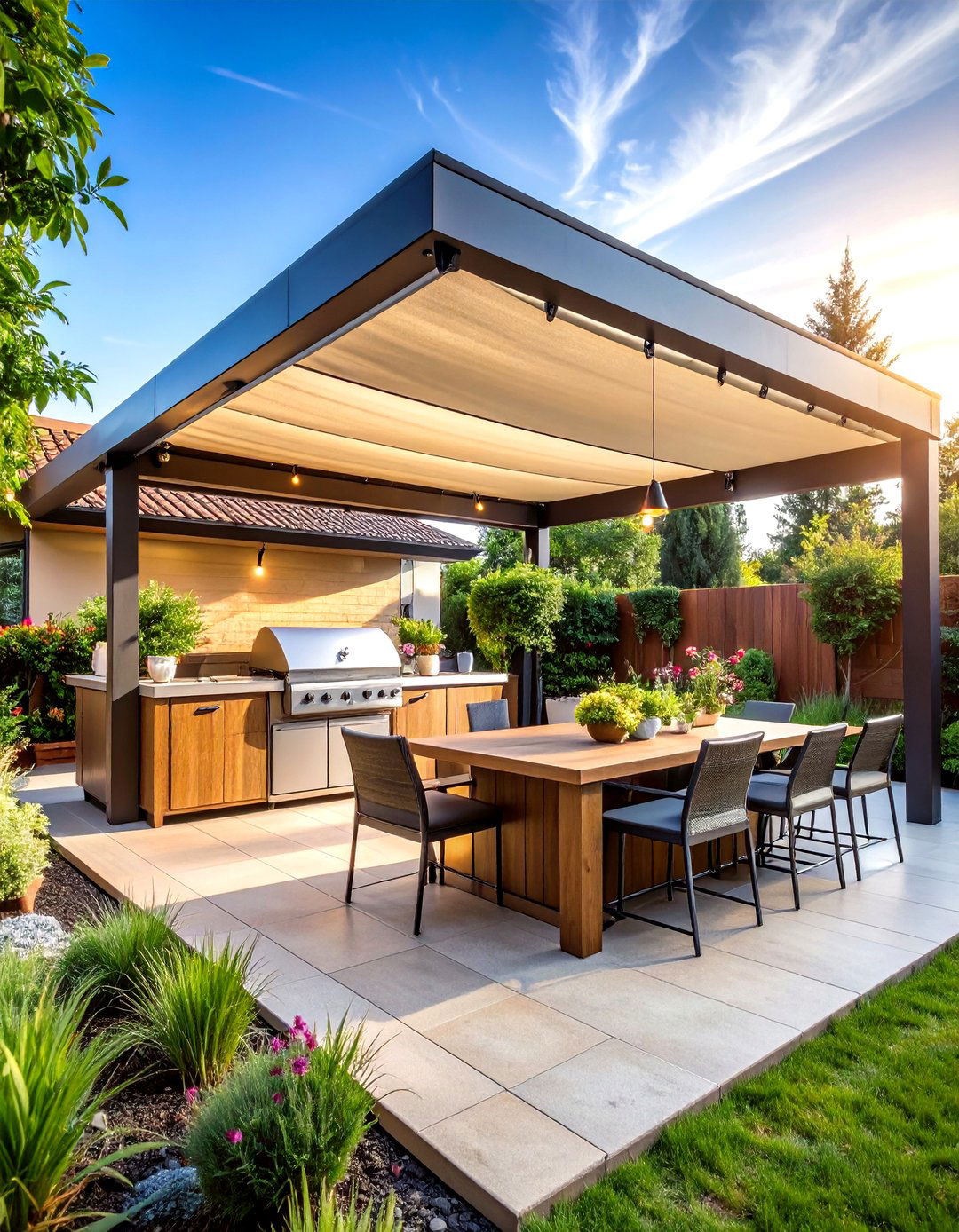 Retractable Fabric Canopy System - 24 Outdoor Kitchen Roof Ideas