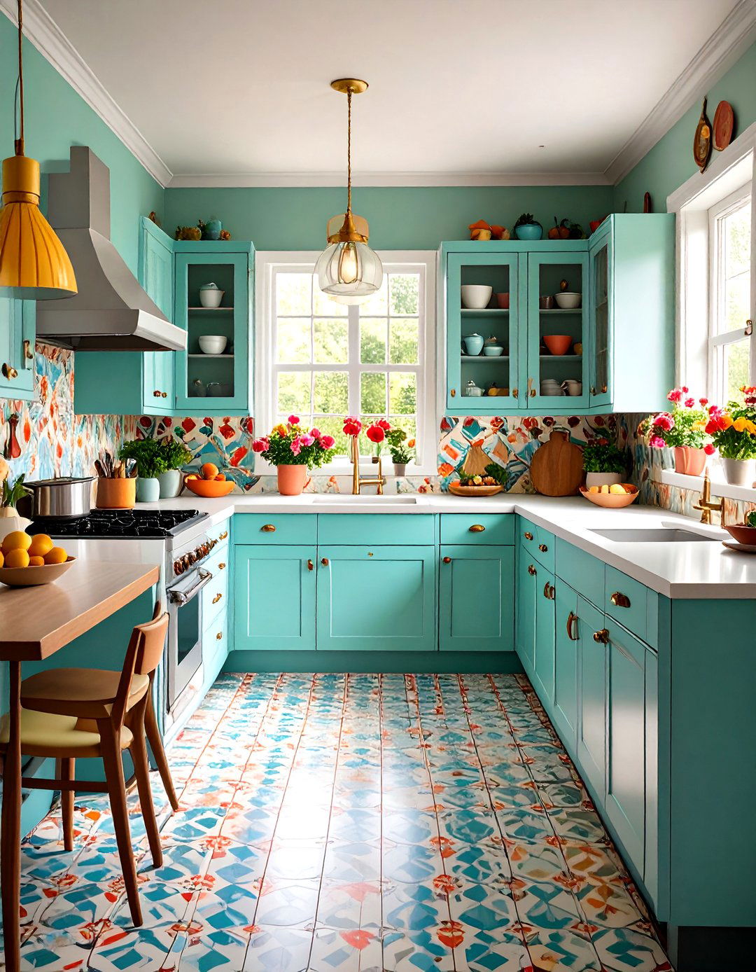 Retro Atomic Age Linoleum Kitchen Designs - 24 Linoleum Kitchen Flooring Ideas