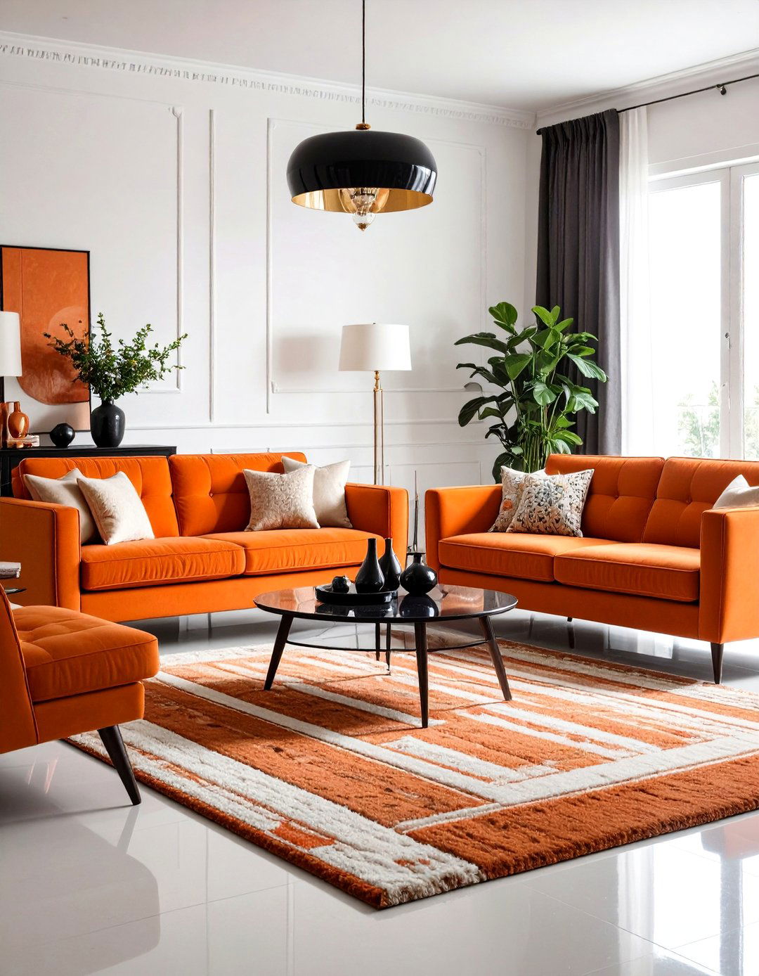 Retro Black Chrome and Persimmon Orange Living Room - 24 Black and Orange Living Room Ideas