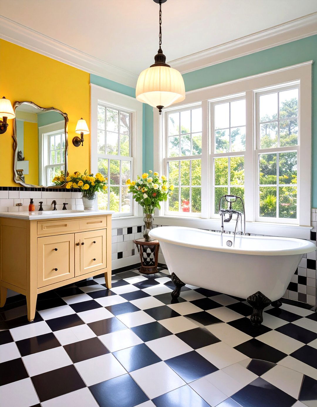 Retro Black and White Checkered Bathroom - 24 Black and White Bathroom Ideas