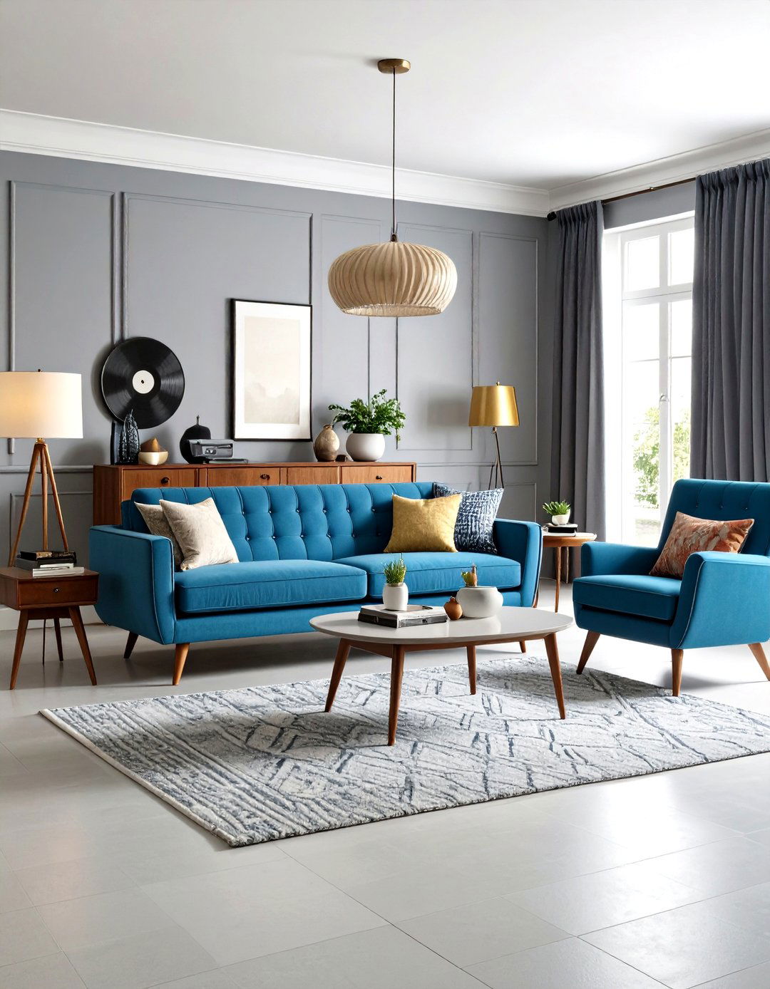 Retro Blue Denim and Charcoal Grey Revival - 24 Blue and Grey Living Room Ideas
