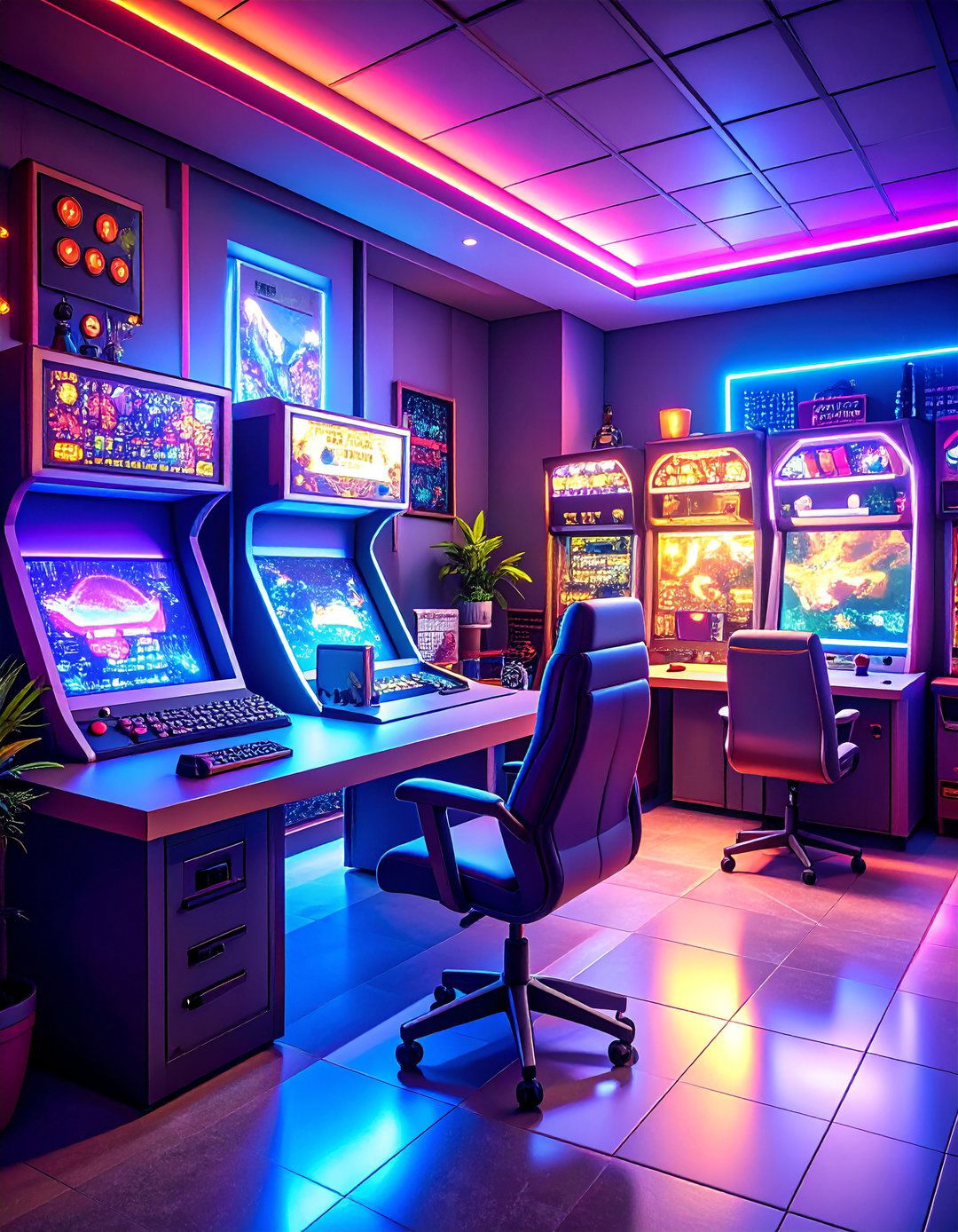 Retro Gaming Arcade Office - 24 Man Cave Office Ideas