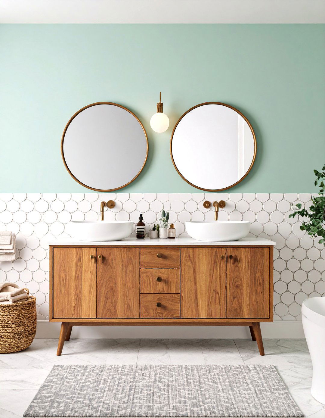 Retro Penny Tile Bathroom Accent Wall - 24 Bathroom Accent Wall Ideas