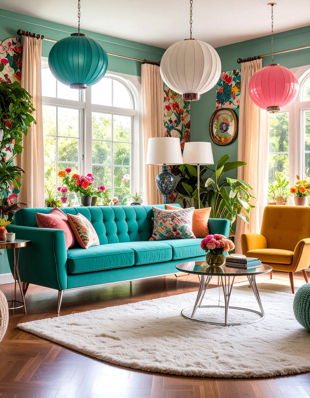 Retro Teal Couch with Vintage Flair - 24 Teal Couch Living Room Ideas