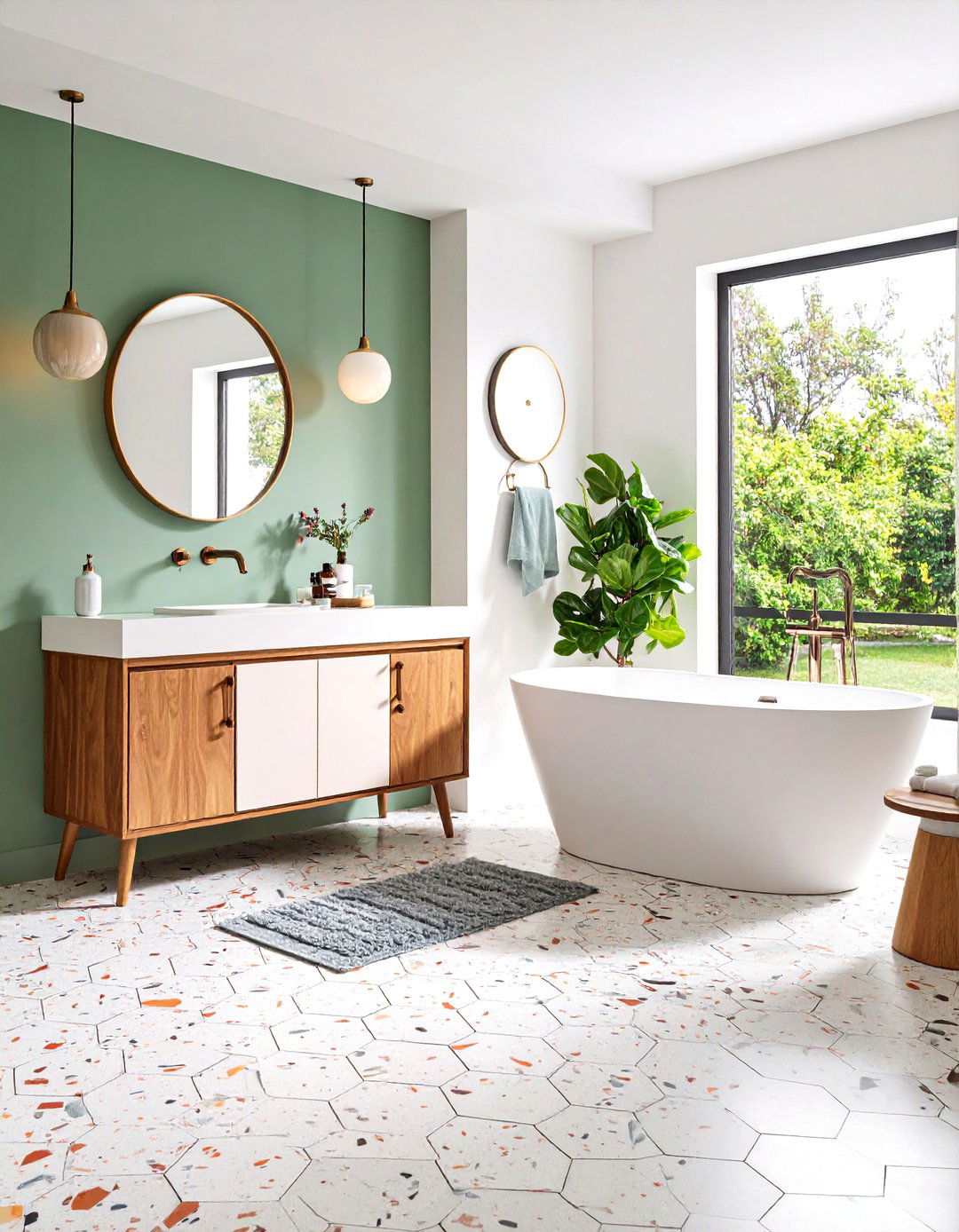 Retro Terrazzo Hexagon Floor Revivals - 24 Hexagon Tiles Ideas for Bathrooms