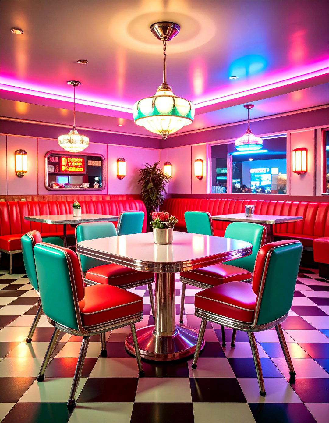 Retro s Diner Style Dining Room with Colorful Vinyl - 24 Vintage Dining Room Ideas