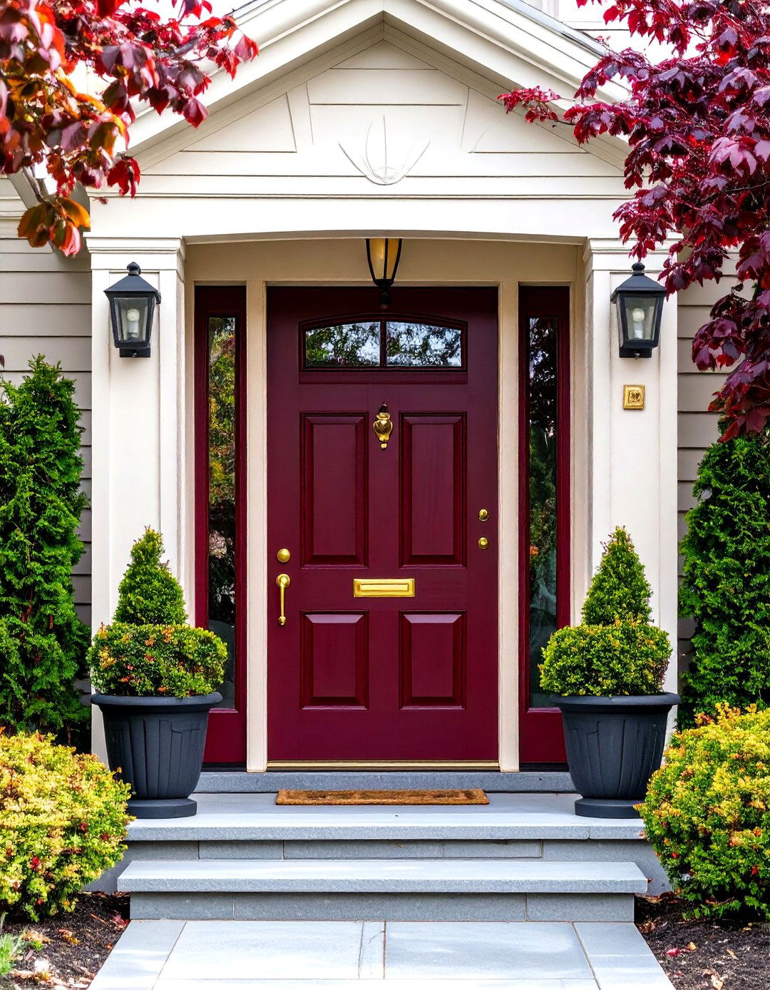 Rich Burgundy Front Door - 24 Front Door Color Ideas