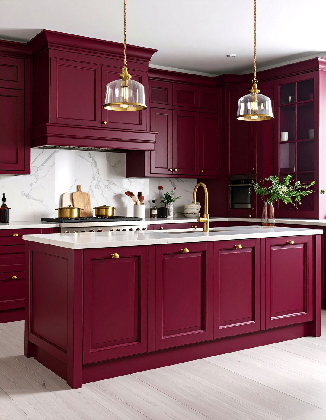 Rich Burgundy Traditional Kitchen Cabinets - 24 Kitchen Cabinet Color Ideas
