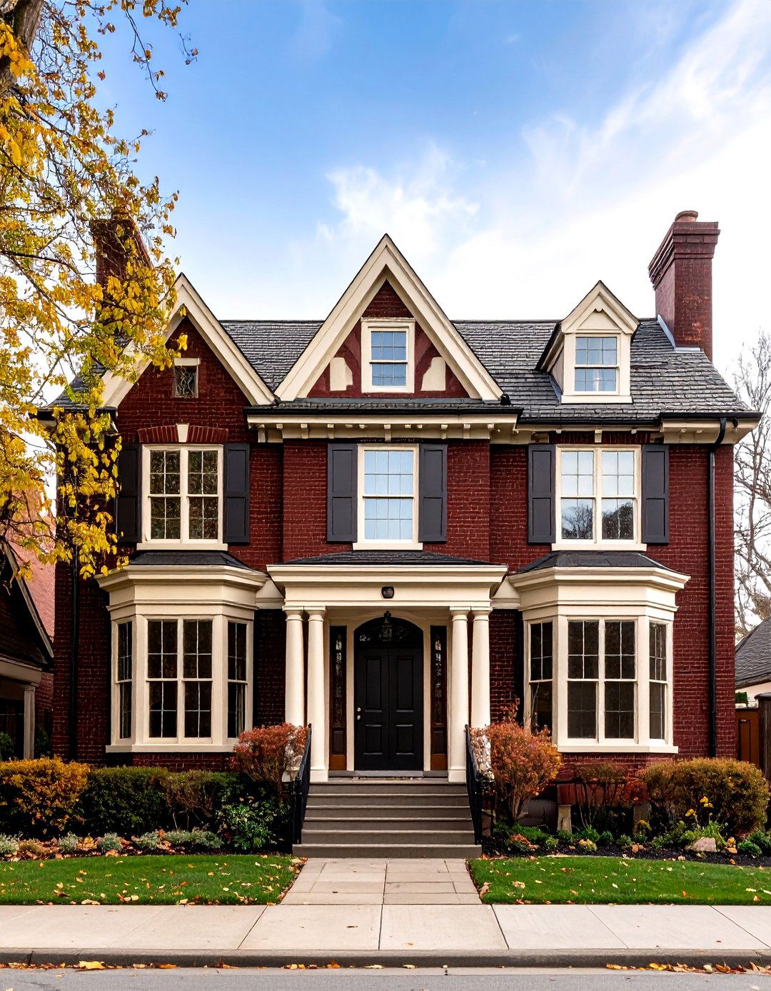 Rich Burgundy Tudor Elegance - 24 Painted Brick Houses
