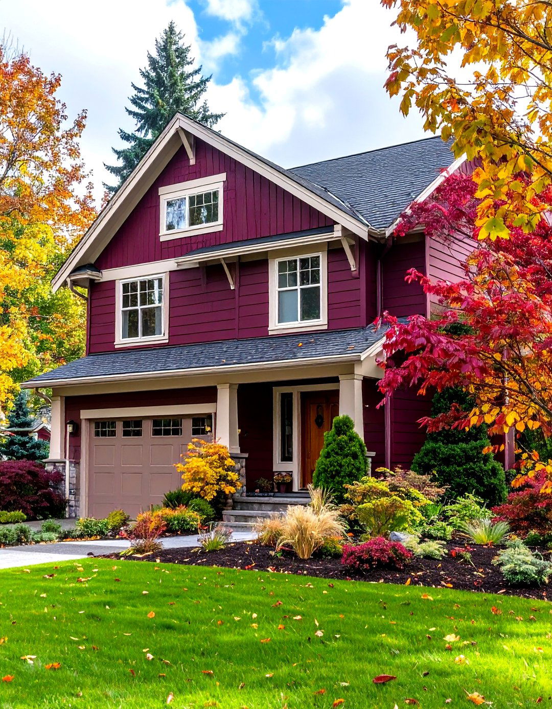 Rich Burgundy and Light Neutral Warmth - 24 Two-tone Siding Designs
