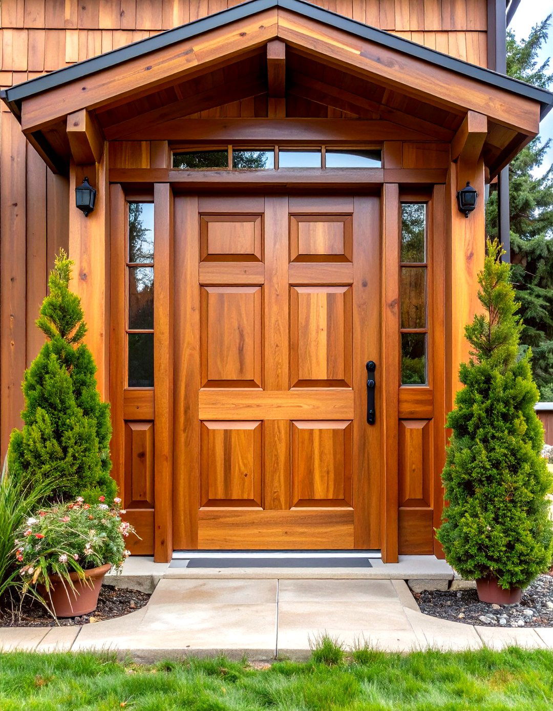 Rich Stained Wood Natural Beauty - 24 Farmhouse Front Door Ideas