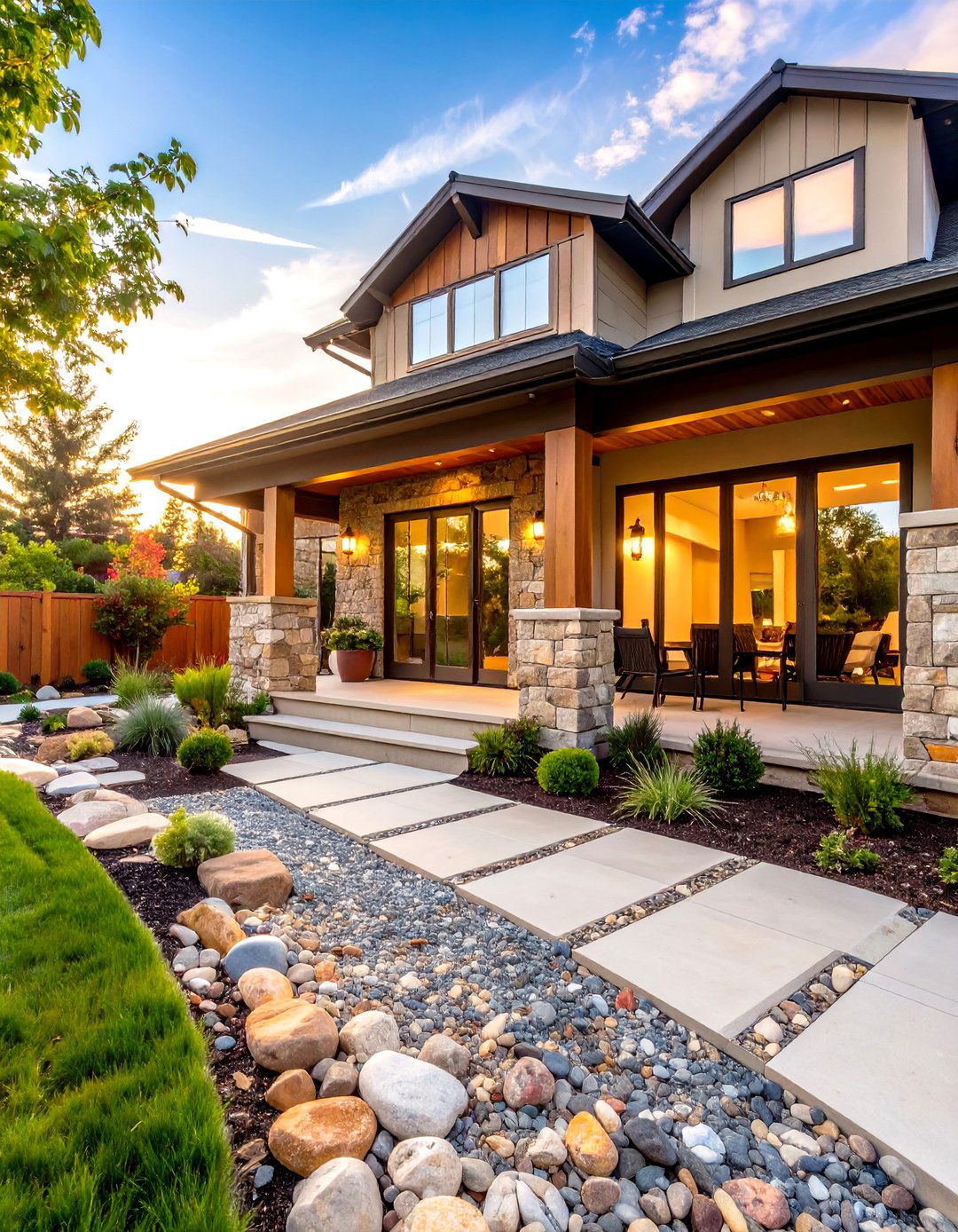 River Rock Aggregate Exposed Porch - 24 Concrete Porch Ideas