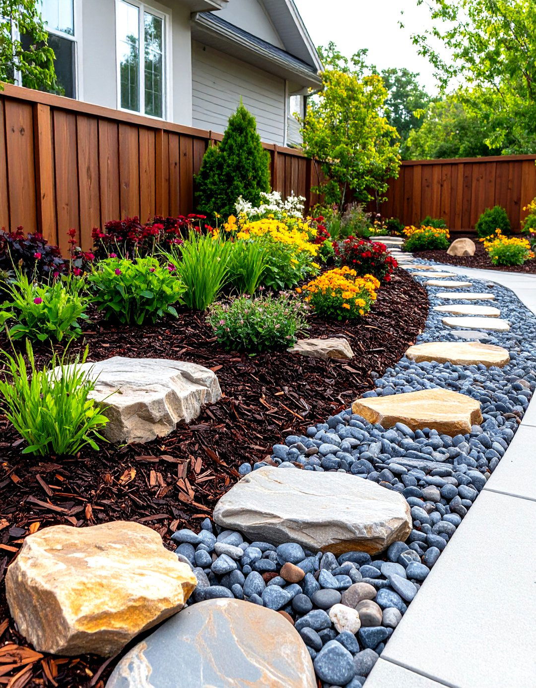 River Rock Border Garden Beds - 24 Front Yard Landscaping Ideas With Rocks and Mulch