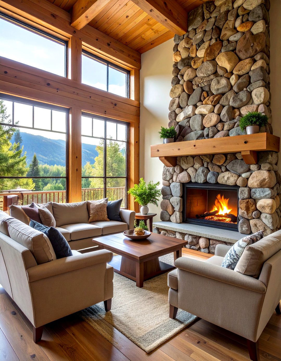 River Rock Cabin Fireplace - 24 Cabin Fireplace Ideas