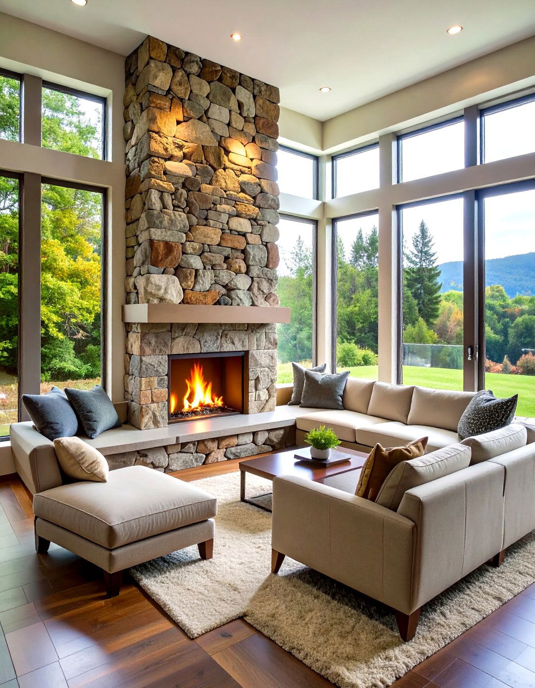 River Rock Corner Fireplace Design - 24 River Rock Fireplace Ideas