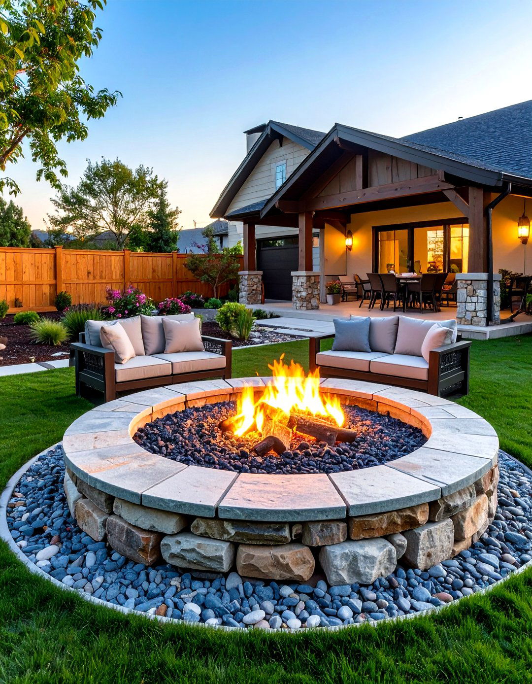 River Rock Fire Pit Backyard Design - 24 River Rock Fireplace Ideas