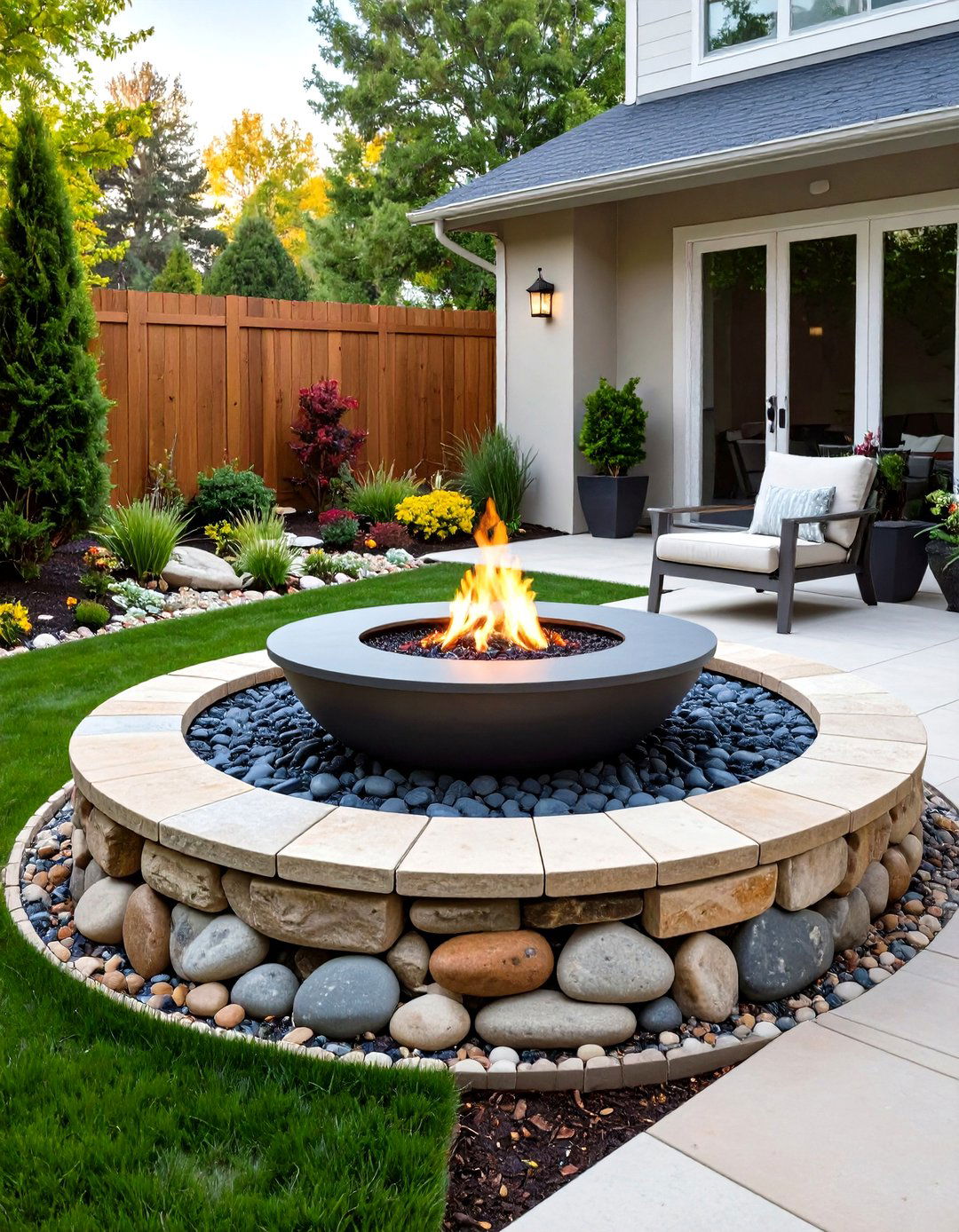 River Rock Fire Pit Surround - 24 Rock Fire Pit Ideas