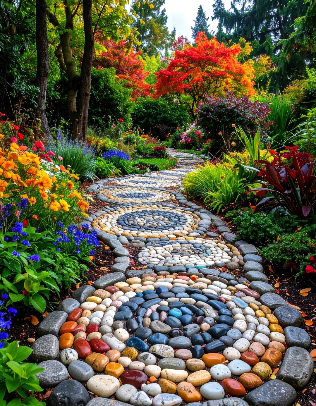 River Rock Mosaic Patterns - 24 Stepping Stone Walkway Ideas