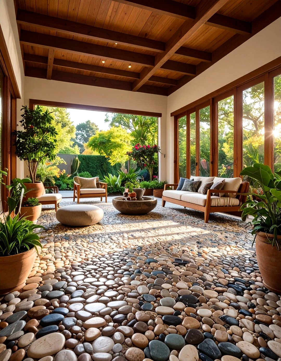 River Rock Mosaic Sunroom Flooring - 24 Sunroom Tile Floor Ideas