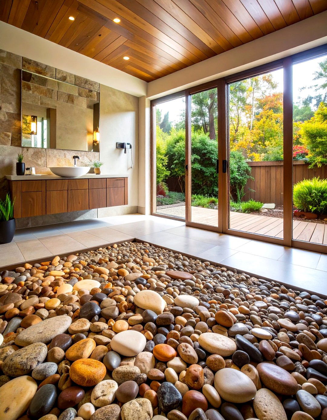River Rock Natural Bathroom Floor - 24 Natural Bathroom Ideas