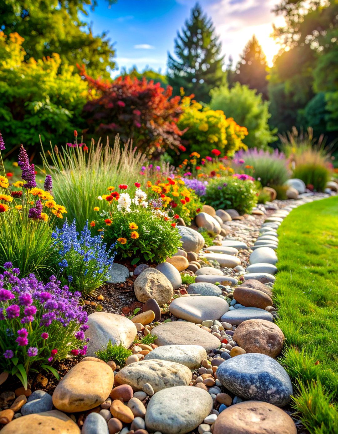 River Rock Natural Edging - 24 Gravel Driveway Edging Ideas