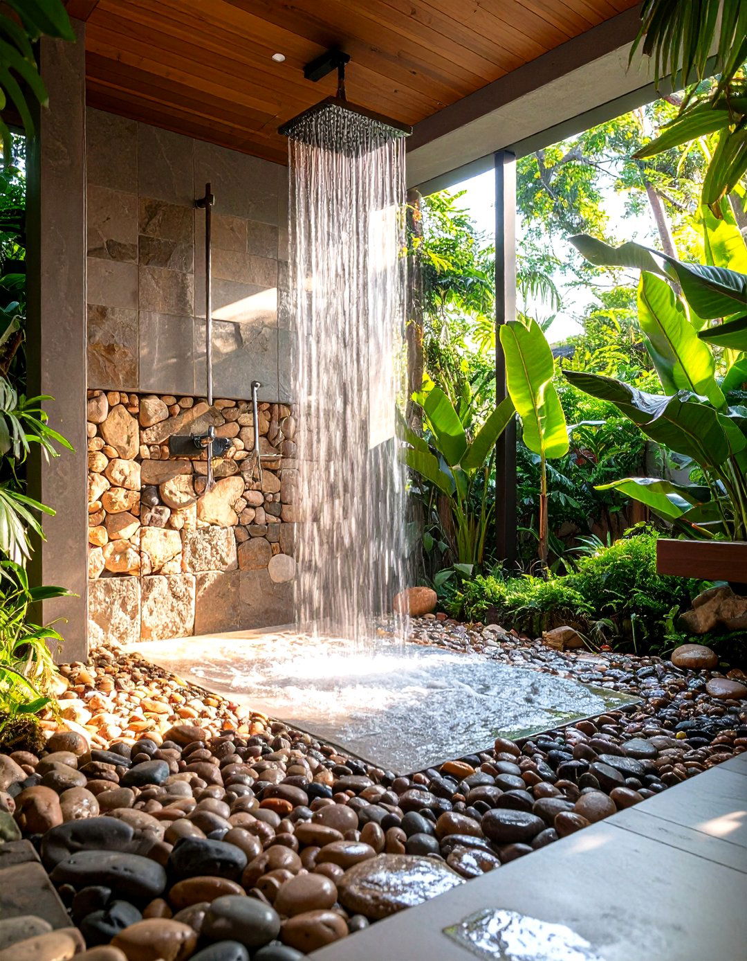 River Rock Natural Flow - 24 Stone Shower Design Ideas