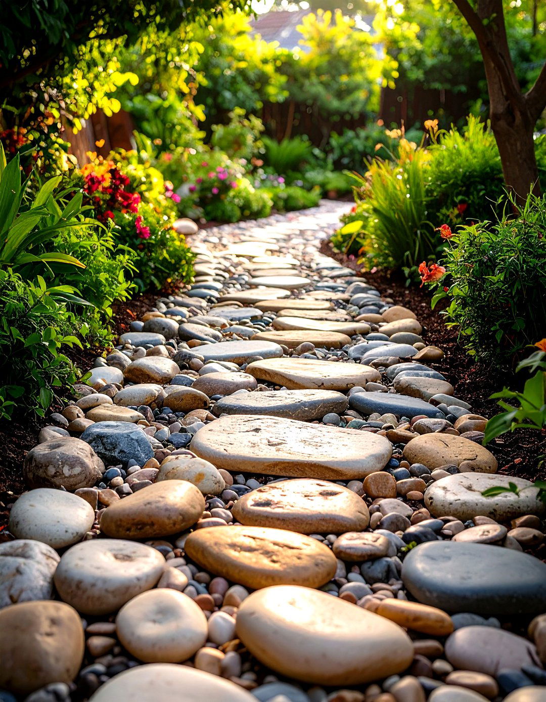 River Rock Stream Bed Walkway - 24 Farmhouse Walkway Ideas