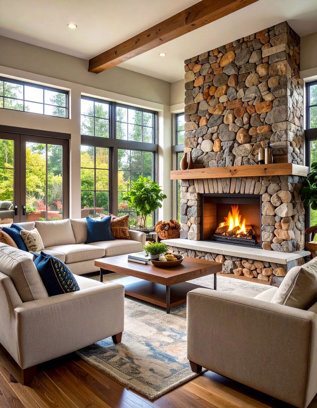 River Rock and Brick Combination Design - 24 River Rock Fireplace Ideas