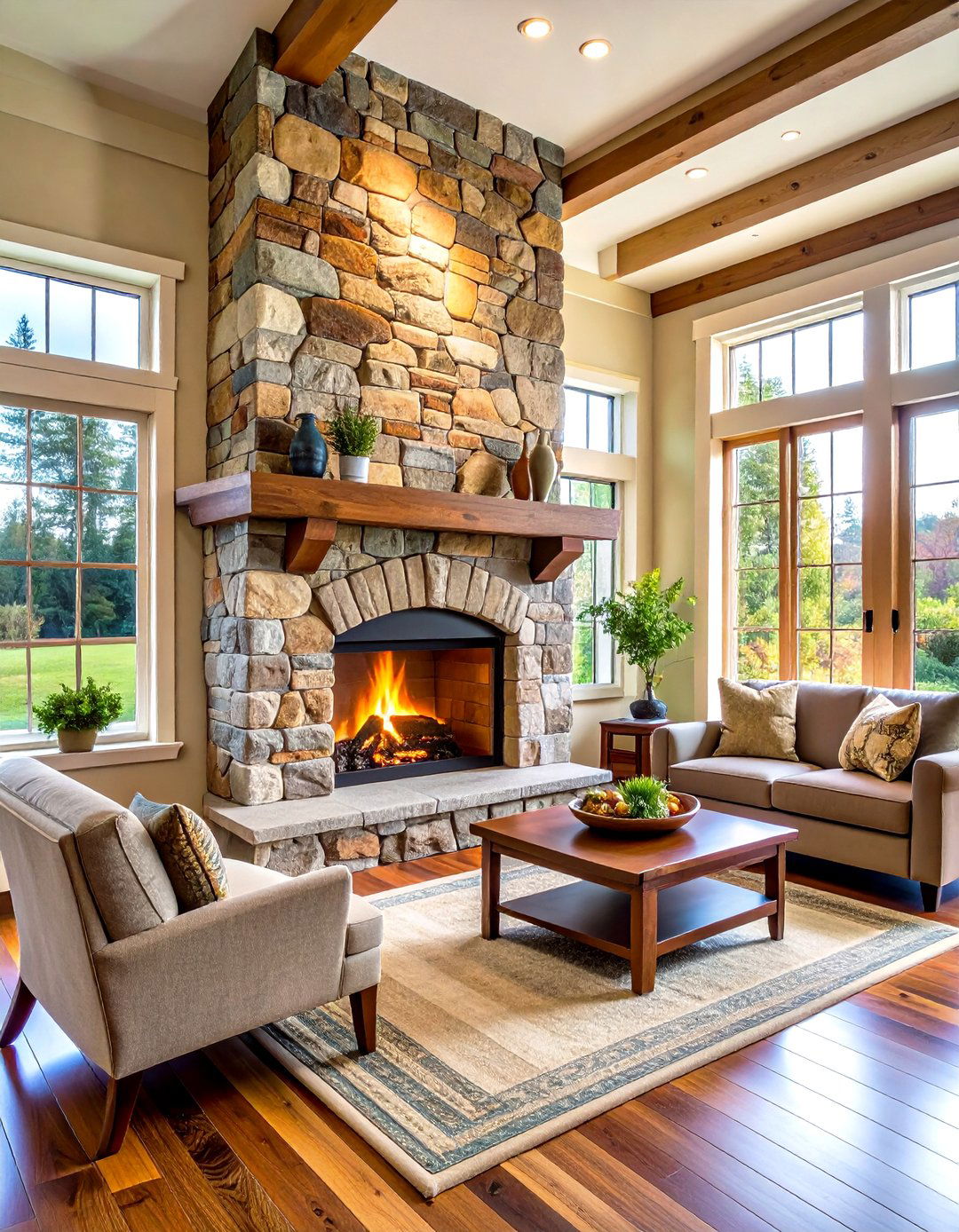 River Stone Fireplace - 24 Craftsman-style Fireplace Ideas