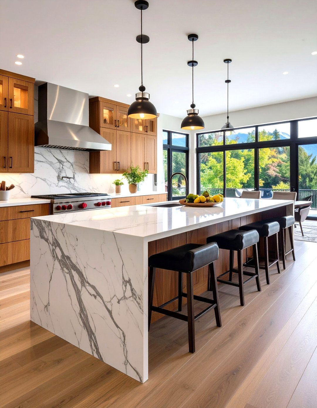 River White Waterfall Island Design - 24 Granite Kitchen Countertop Ideas
