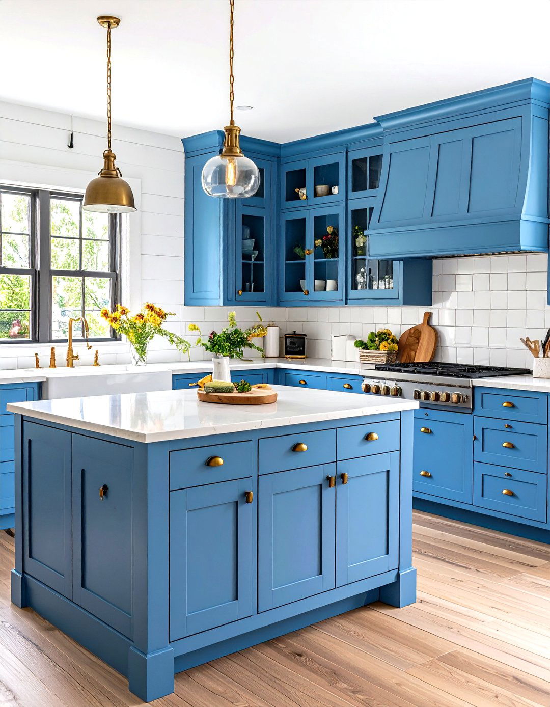 Robins Egg Blue Farmhouse Cabinets with Wood Countertops - 24 Light Blue Kitchen Cabinets Ideas