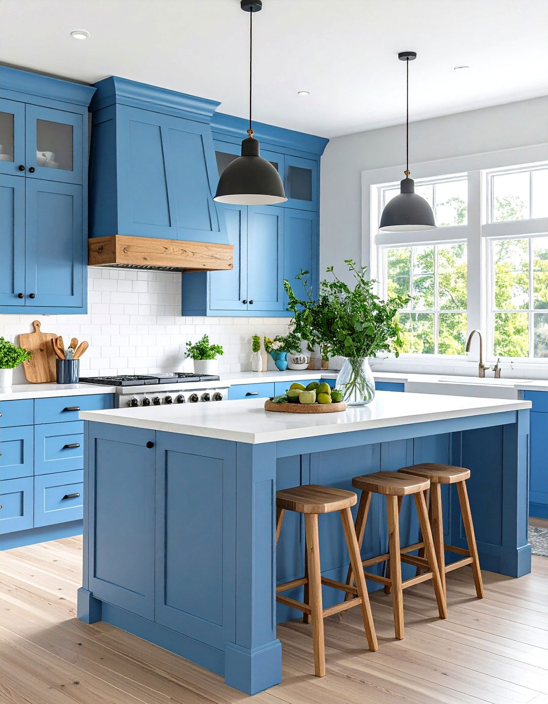 Robins Egg Blue Island with Natural Wood Elements - 24 Blue Kitchen Island Ideas