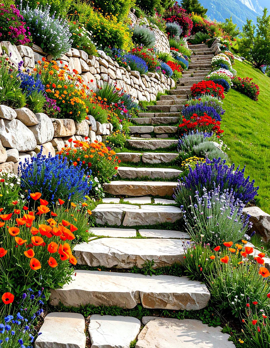 Rock Wall Alpine Garden Terraces - 24 Hillside Terraced Garden Ideas