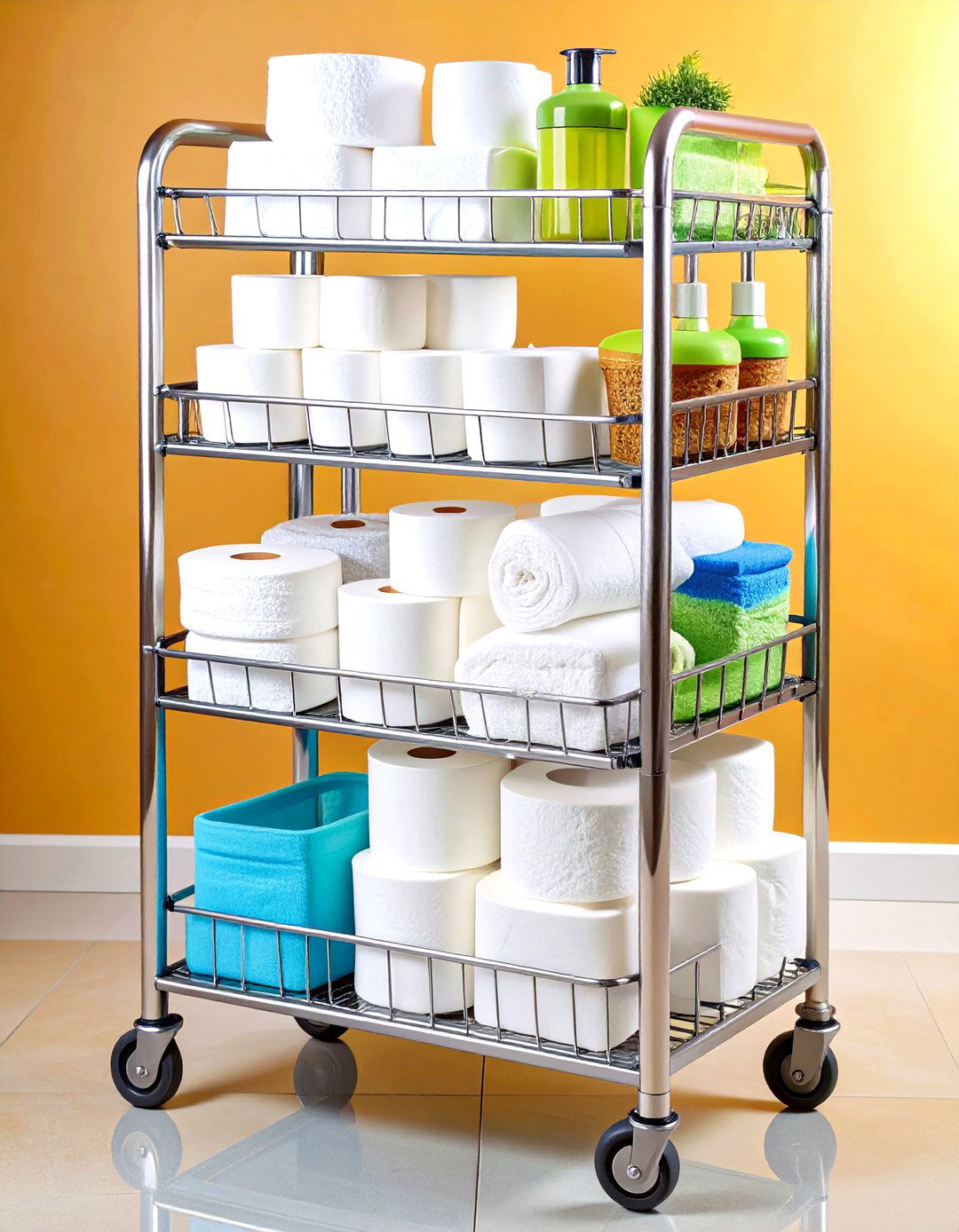 Rolling Bathroom Cart with Multi Tier Storage - 24 Toilet Paper Storage Ideas