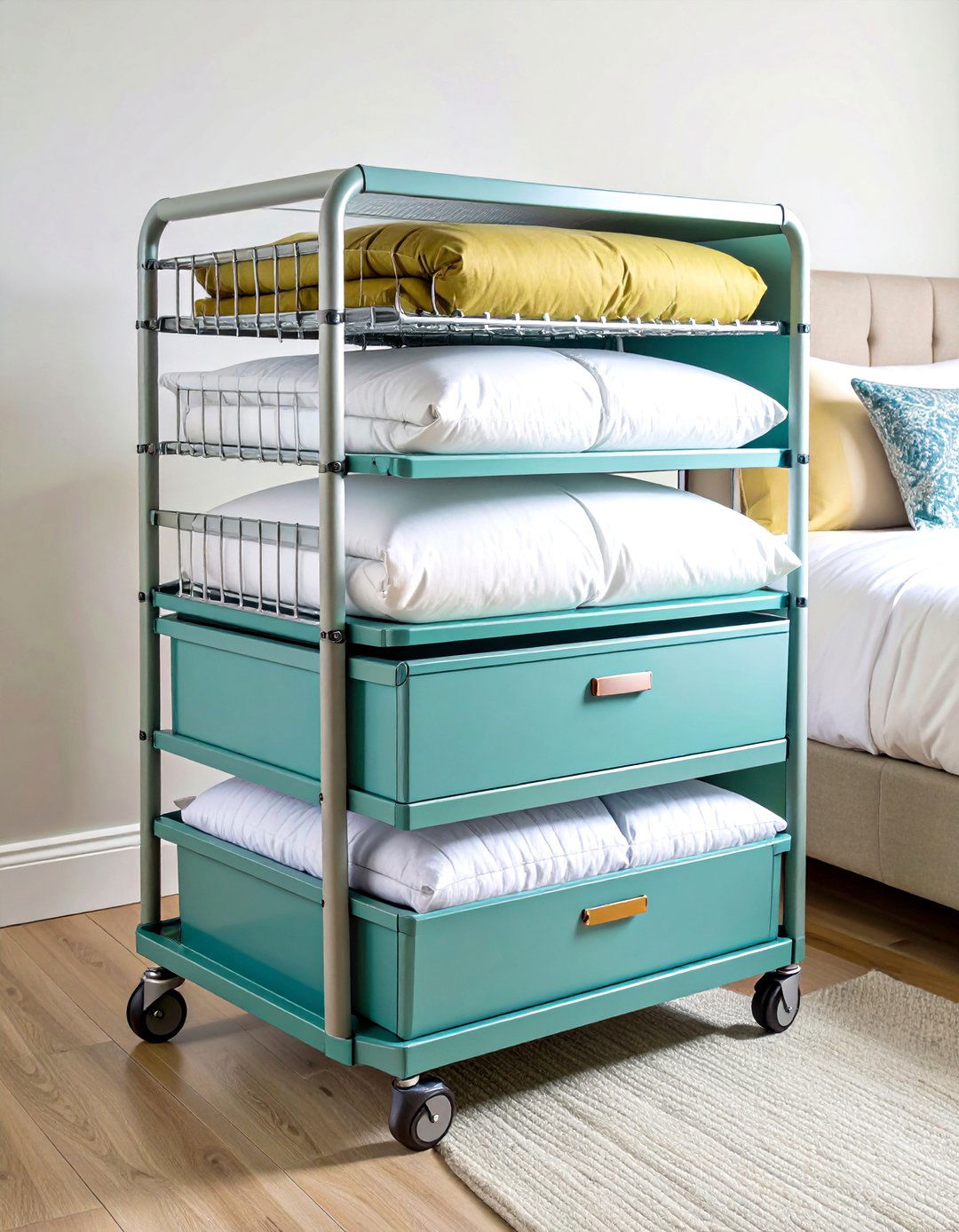 Rolling Cart Mobile Storage - 24 Comforter Storage Ideas