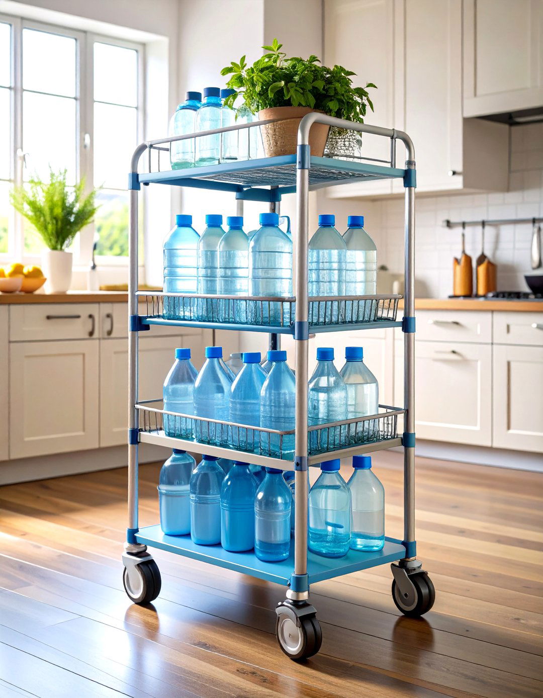 Rolling Cart Mobile Storage - 24 Water Bottle Storage Ideas